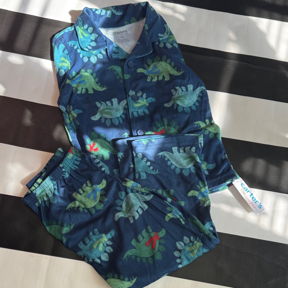 Carter's Navy Pajama Set with Green Dino Print